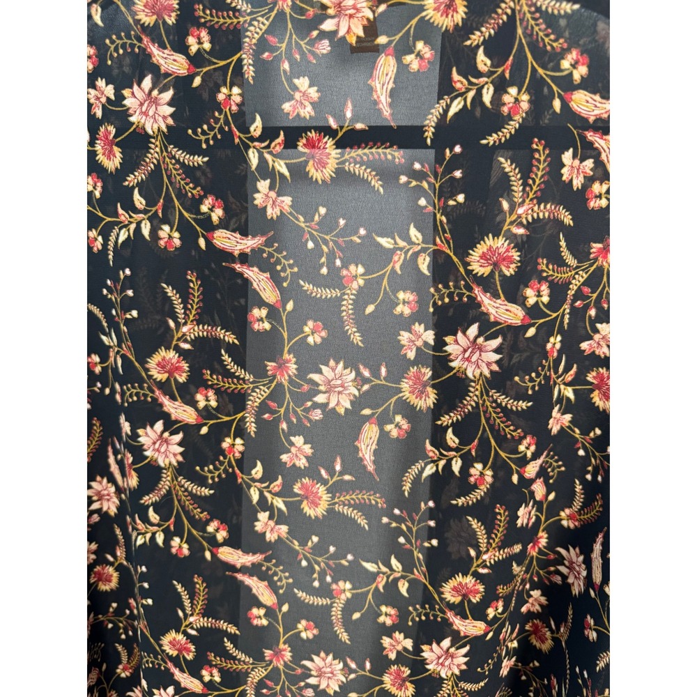 Davina Floral Kimono Wrap Black Sheer Chiffon Open Front Cardigan Plus Size 1X - Picture 6 of 6